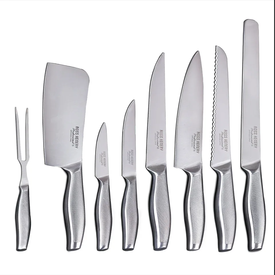 Stainless Steel 9pcs Kitchen Knife Set High Carbon Steel Blade Non-slip Handle Quality Chef Bread Utility Knife Cooking Tools