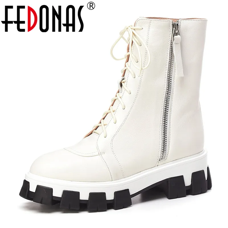 

FEDONAS Quality Women Genuine Leather Ankle Boots Fashion Party Round Toe Platforms Shoes Woman Winter Riding Boots for Women