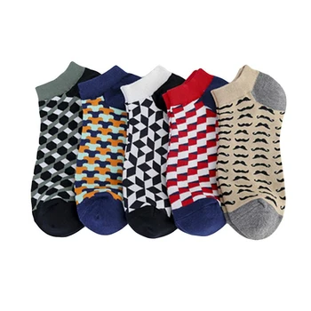 

PEONFLY 5pairs/lot Men's Casual Novelty Colorful Summer Ankle Socks Happy Combed Cotton Short Socks Plaid Dress Boat Socks