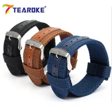 TEAROKE армейский холщовый нейлоновый тканевый ремешок для часов 20 мм 22 мм темно-синий запасной ремень с пряжкой ремешок для часов аксессуары для часов