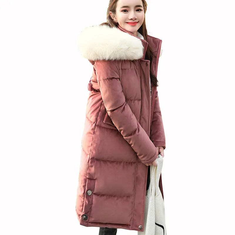 Winter Womens Velvet Down Cotton jacket Embroidery Letters Big Fur