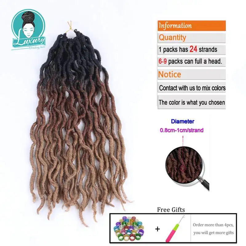 Роскошные плетеные Омбре 2" 24 корня Faux Locs Curly волнистые вязанные косички синтетические страшные богемные цыганские Локи накладные волосы