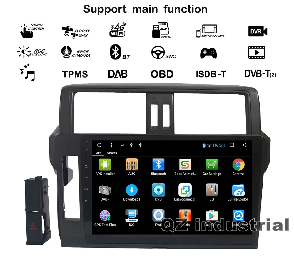 Sale QZ industrial HD 10.2" Android 8.1 T3 for Toyota 2014-2016 Prado 150 LC150 Car DVD player with Canbus 3G 4G WIFI RDS Navi Radio 1