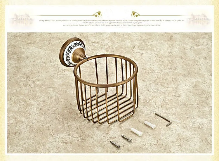 Настенная античная латунь отделка Аксессуары для ванной туалетной бумаги набор для ванной комнаты керамическая печать держатель рулона унитаза