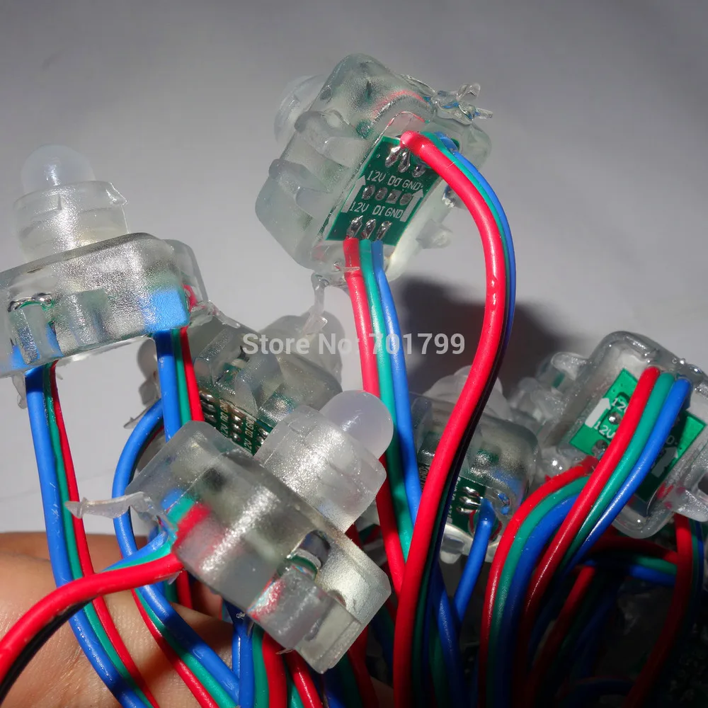 18AWG wire 100pcs/string DC12V square type WS2811 addressable RGB led smart pixel node with color IP68 rated | Лампы и освещение