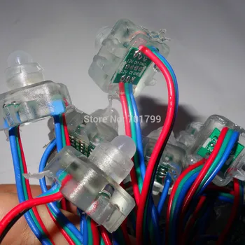 

18AWG wire 100pcs/string DC12V square type WS2811 addressable RGB led smart pixel node,with RGB color wire,IP68 rated