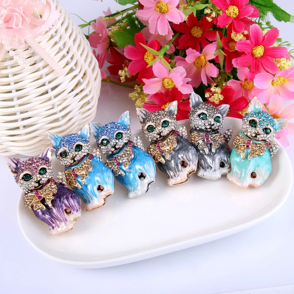 

Tuliper Enamel Cartoon Cat Pet Animal Brooch Pins Austrian Crystal Rhinestone Brooches For Women Party Jewelry Gift