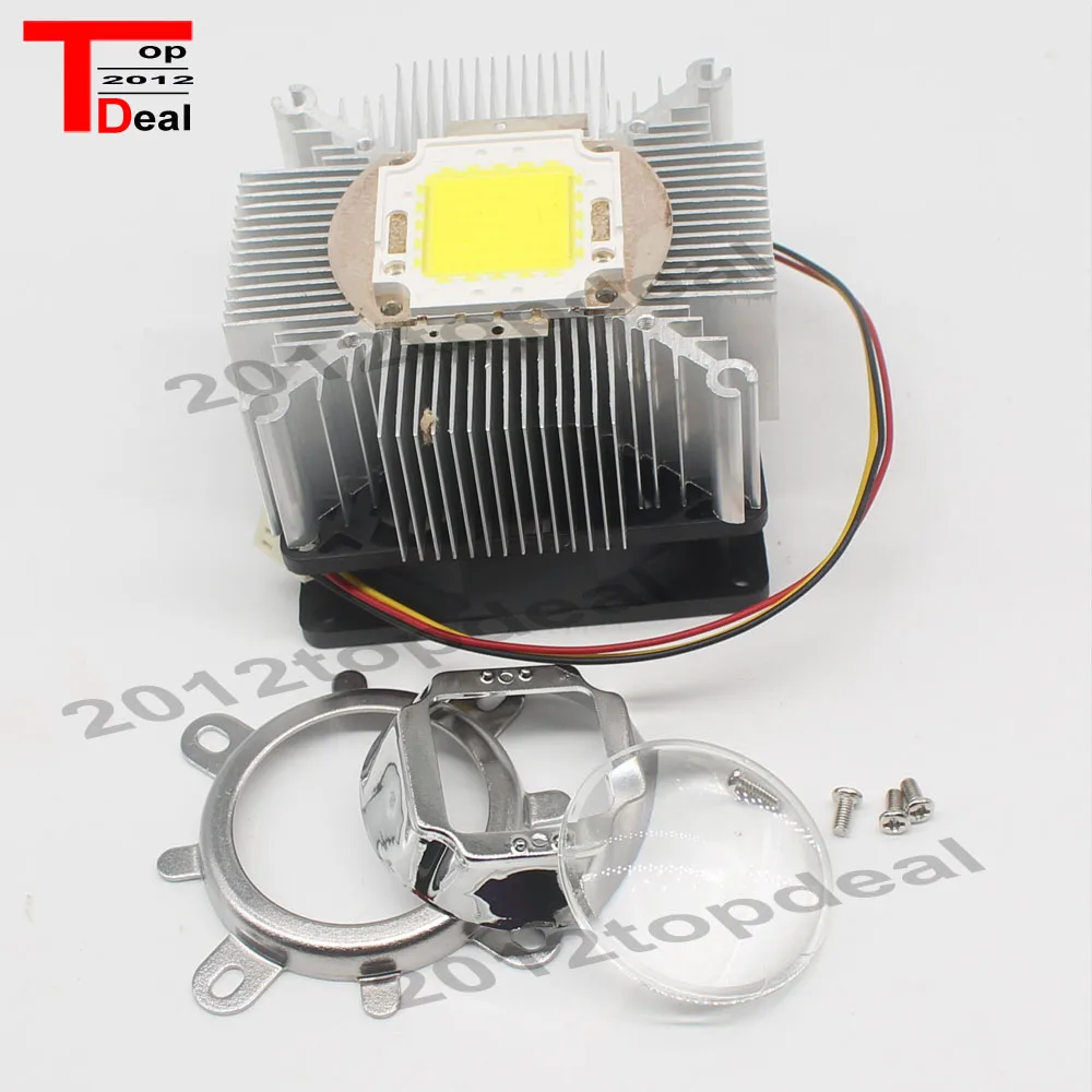 Ledアルミニウムヒートシンク冷却ファン,100w,60〜度,44mmレンズ