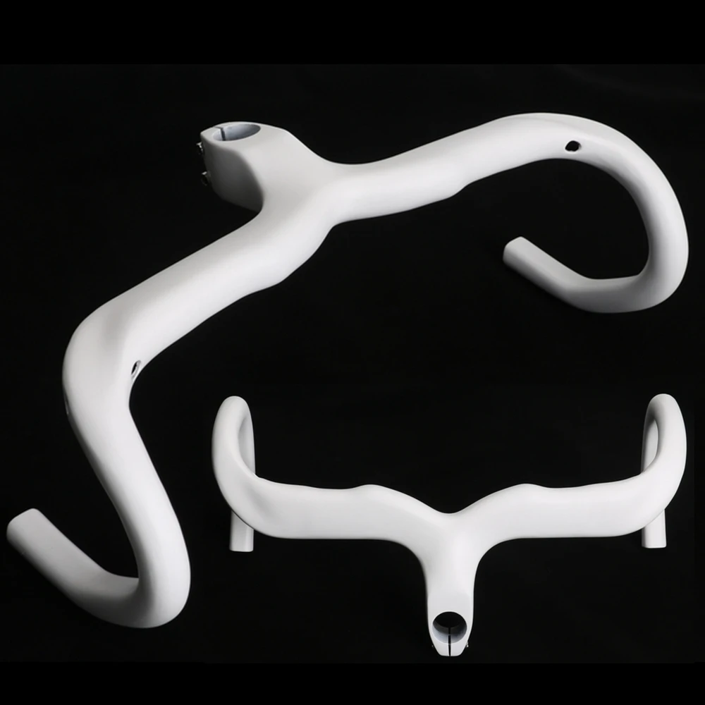 

Ultralight White Road Bike Carbon Fibre Integrated Handlebar Racing Bicycle Bent Bar With Stem