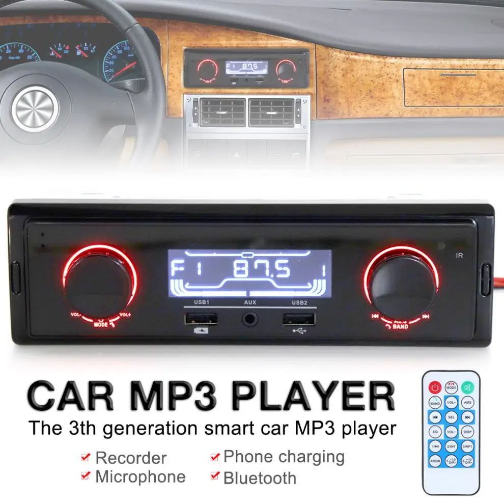 

12V Durable Bluetooth LCD Display Car Radio MP3 Player Vehicle Stereo Audio In-Dash Aux Input Receiver with Remote Control