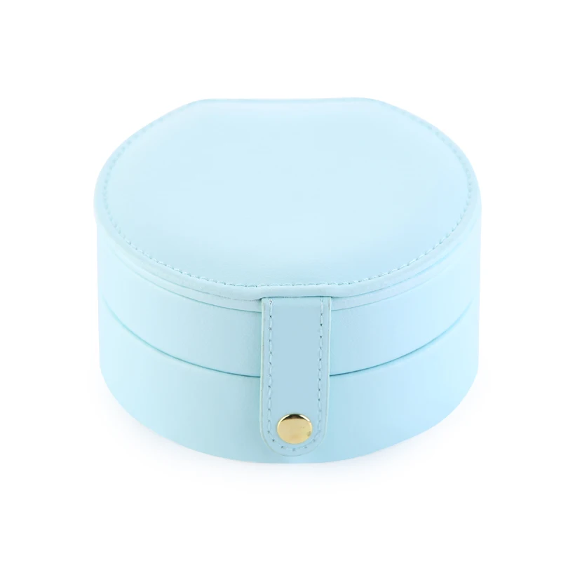 Корейская креативная маленькая шкатулка для украшений многоэтажная портативная дорожная коробочка для украшений кожаные серьги коробка для хранения сережек мелкий узор - Цвет: blue round