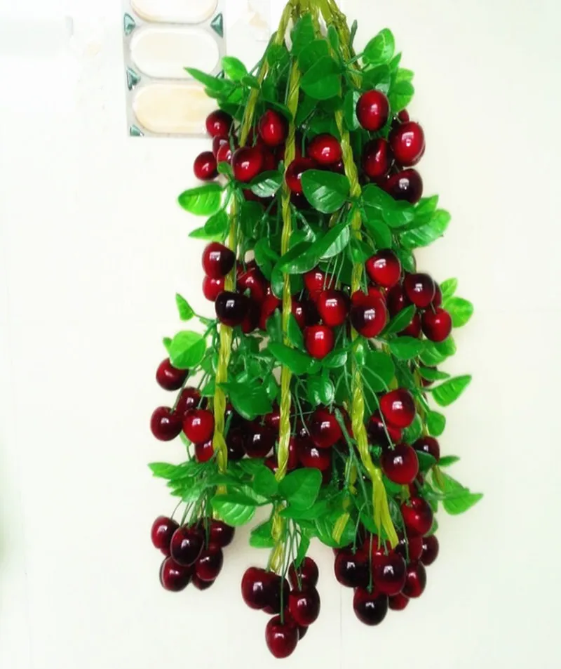 

20pcs Artificial Cherry Fruit string fake cherry & green leave with chain