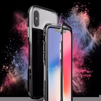 

Luxury LUPHIE For iPhone X Magnet Case Distinctive Cutting Non-slip Metal Bumper Case For iPhone X 9H Glass Magnetic Case Cover
