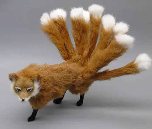 real life toy 35x14cm standing fox with nine tails model polyethylene&furs brown fox decoration props ,model gift d0185 popular halloween inflatable pumpkin model with led lights