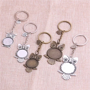 

5pcs/lot Metal Key chain round owl Cabochon Setting DIY Vintage Handmade Key Chain Jewelry Making Y1004