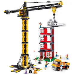 0555 SLUBAN город Тяжелая Башня модели кранов строительные блоки классические светящиеся Фигурки игрушки для детей Рождественский подарок
