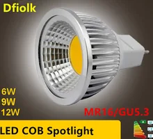 Lâmpada led de alta potência, holofote regulável mr16 gu5.3 cob 6w 9w 12w quente e fria lâmpada branco mr16 12v gu 5.3 220v