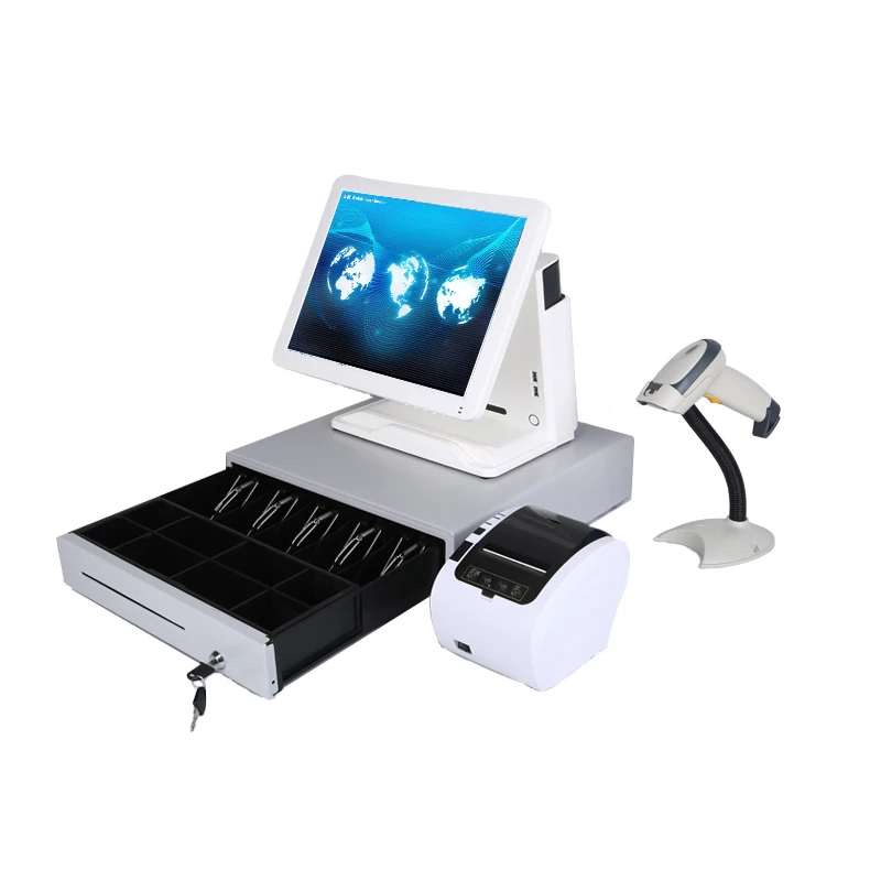 

Free shipping whole set 15 inch dual screen POS system with barcode scanner/printer/cash drawer cash register/point of sales