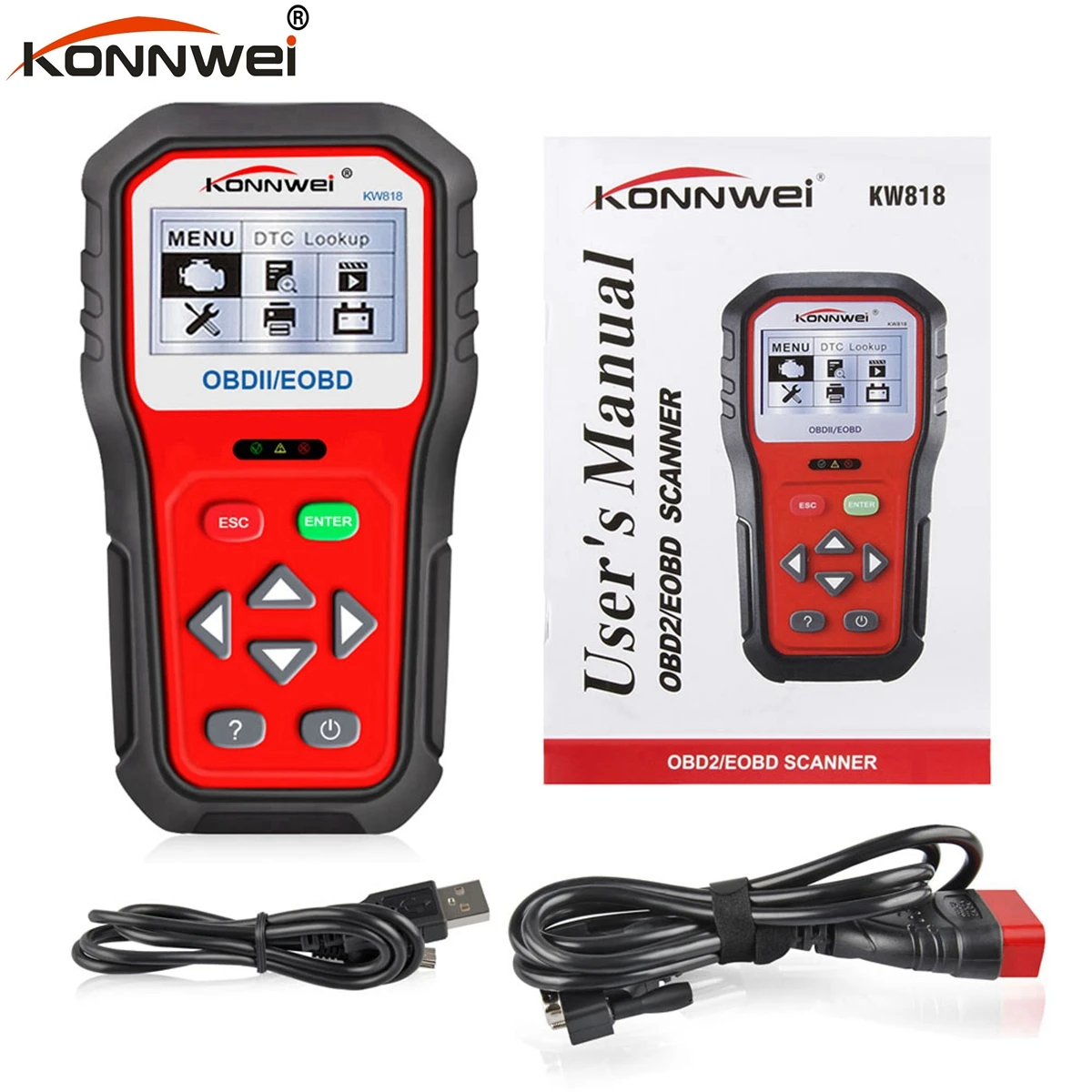 

KONNWEI KW818 OBD2/EOBD Multi-LanguageCar Fault Diagnostic Scanner Code Scanner Universal Vehicle Engine Tool Check Code Reader