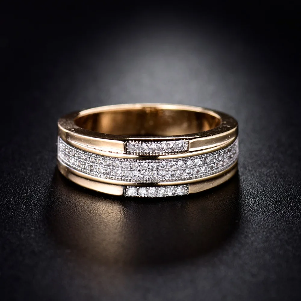 GULICX сверкающие кольца на палец средней длины для женщин золотого цвета, прозрачные Кристальные кольца с кубическим цирконием для свадьбы, круглые кольца, ювелирные изделия R260