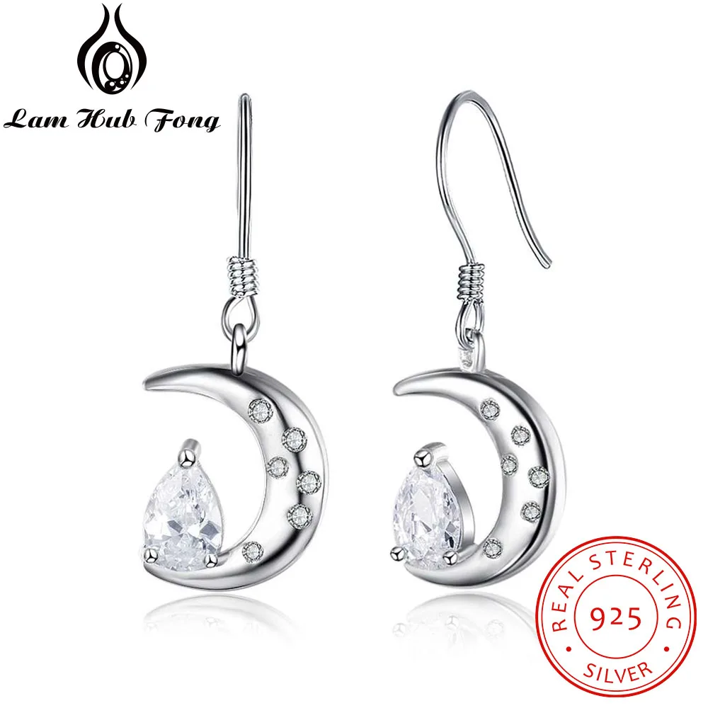 

Moon Shape Drop Earrings For Women 925 Sterling Silver Luxury Zirconia Dangle Earrings Wedding Jewelry (Lam Hub Fong EA102048)