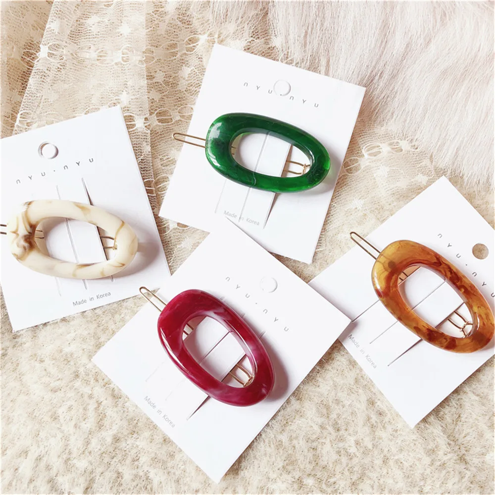 

Korea Japan Style Acrylic Resin Hairpins Women Fashion Hair Accessories Hollow Geometric Oval Hair Clips Hairgrip
