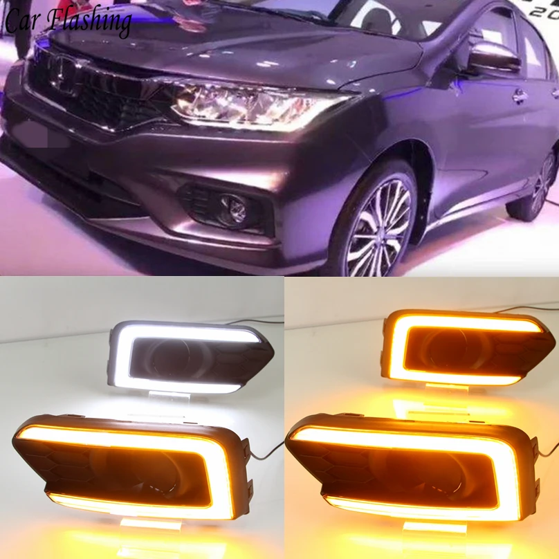 Автомобиль мигает светодиодный DRL для Honda City светодиодный дневного света переход туман крышку лампы с желтым поворота функция