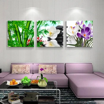 

HD Printed 3 Panels Unframed Stone and Flower Canvas Painting for Home Decor Living Room Still Life Picture Wall Artwork