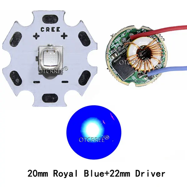 10 Вт Cree XM-L2 T6 XML2 T6 светодиодный светильник 20 мм PCB белый теплый белый нейтральный белый+ 22 мм 5 режимов 3-12 в драйвер для DIY фонарь светильник-вспышка - Испускаемый цвет: Royal Blue 20mm