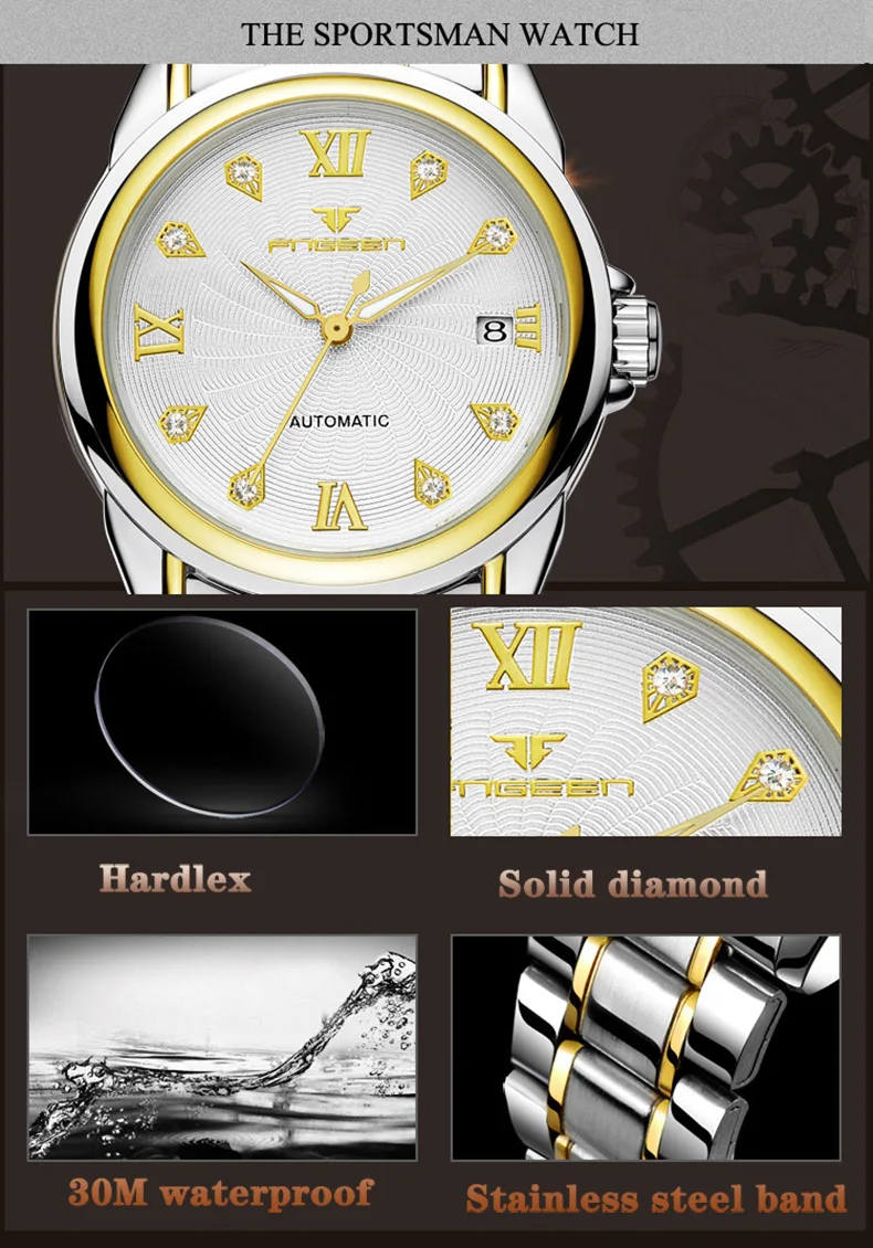 FNGEEN top luxury brand steel calendar men automatic mechanical watch men business waterproof luminous relogio masculino FNGEEN top luxury brand steel calendar men automatic mechanical watch men business waterproof luminous relogio masculino