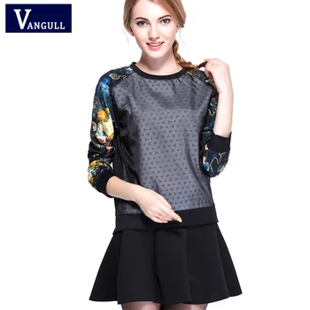 

2018 Spring Autumn fashion ladies' long sleeves round neck blouse pleated skirt ladies' suit two sets Skirt Suits