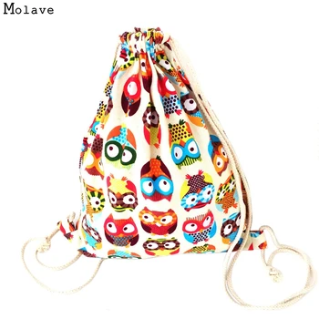 

Naivety Women Drawstring Bag Owl Pattention Canvas Backpack Lady Fashion Package JUN28 drop shipping