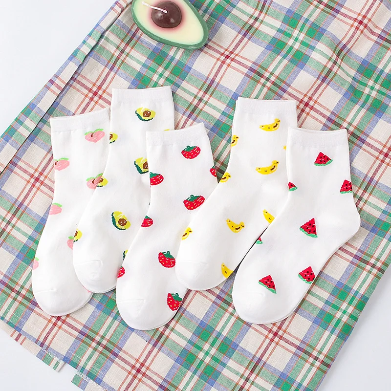 

Avocado Socks watermelon banana Strawberry Fruit Food Short Funny Cotton Socks Women Summer Cute Harajuku Happy Female Socks