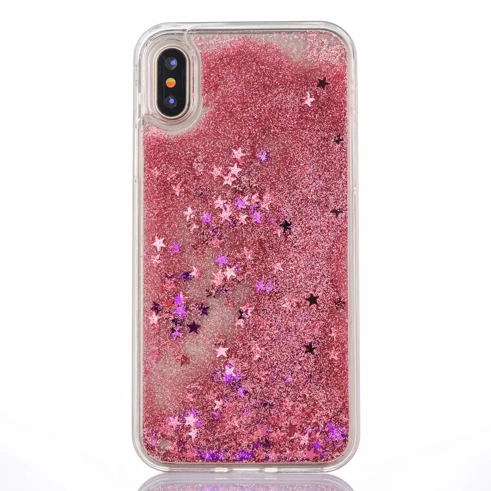 

For iPhone Xs Max Case X Xr 8 Plus 7 Plus 6 6s Soft Water Cover Cute Girly Cool Clear Glitter Sands Stars Amusing Toy for Fun