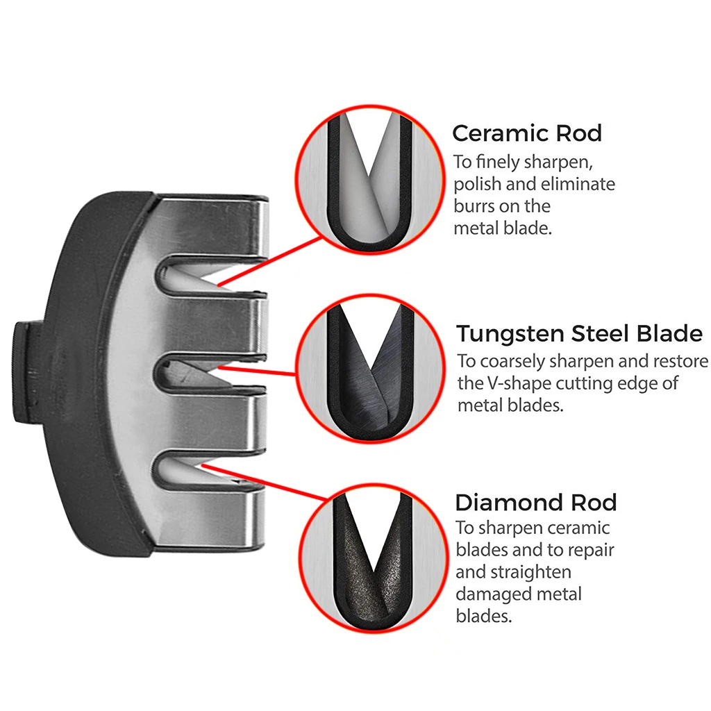 Durable Edge Grip Black Diamond Kitchen Chef 3-Stage Knife Sharpener