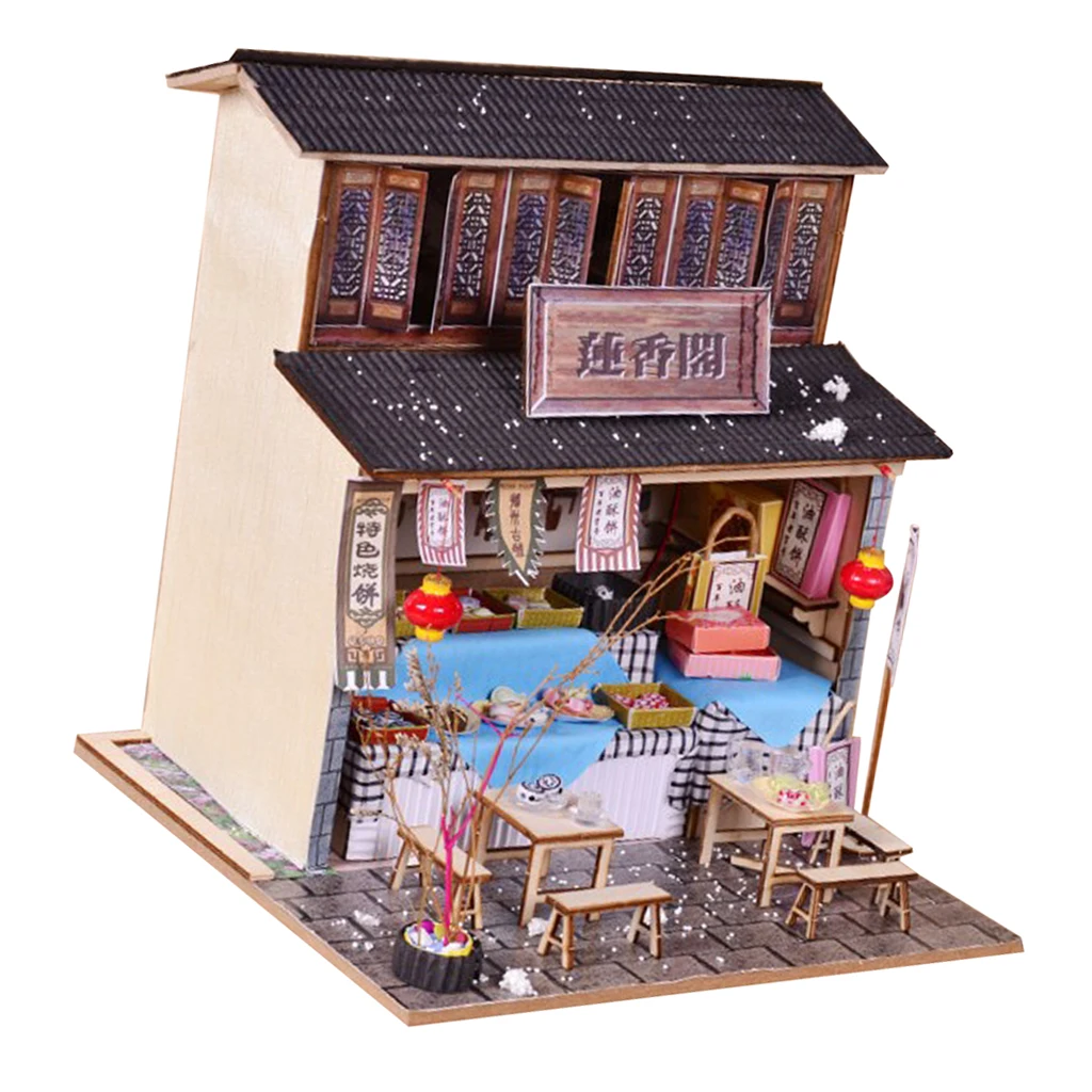 1/24 DIY Деревянные кукольные домики миниатюрные наборы-антикварная Закусочная с вкусными продуктами