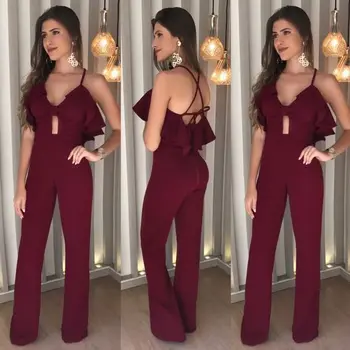 

Jumpsuit Women Rompers 2019 Summer Elegant Ladies Office Work Wear overalls for Women Wide Leg Playsuit Tracksuit Long Pant