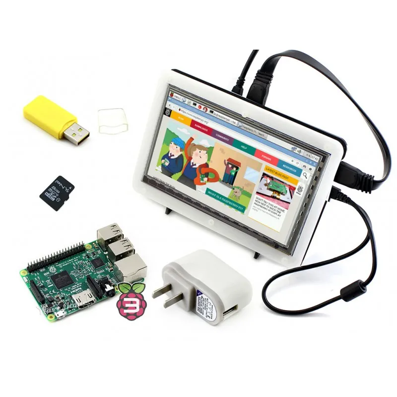 

Modules Micro PC Hot Raspberry Pi 3 Model B with 7inch HDMI LCD+16GB Micro SD card+Bicolor case + Power Adapter=Raspberry Pi 3 B