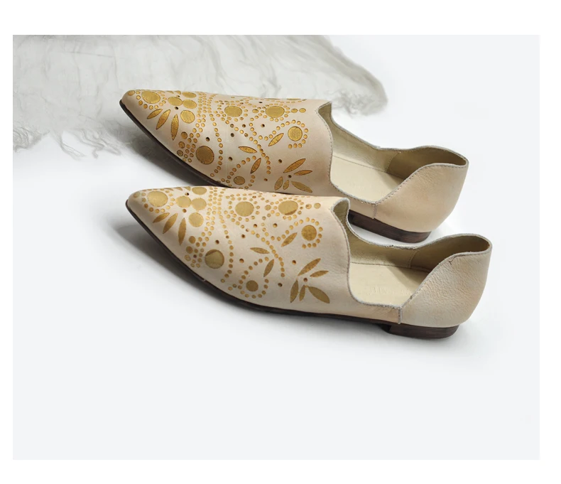 Artmu/оригинальные винтажные женские туфли на плоской подошве с острым носком; новые удобные туфли ручной работы из натуральной кожи на мягкой подошве с вырезами и цветами; 988-3