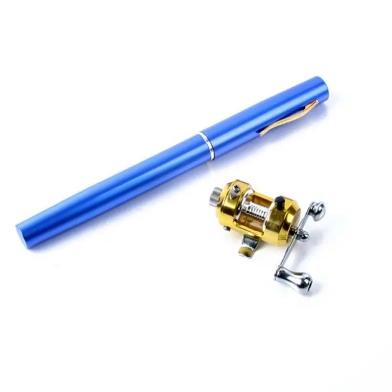 Открытый Мини Кемпинг путешествия baitcasing телескопическая карманная ручка удочка+ катушка - Цвет: Синий