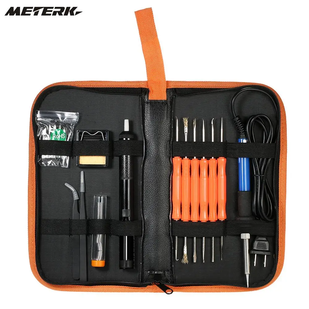 

17pcs/set Soldering Tools Kit 110V 60W US Plug Adjustable Temperature Soldering Iron Desoldering Pump Tweezers Soldering Tips