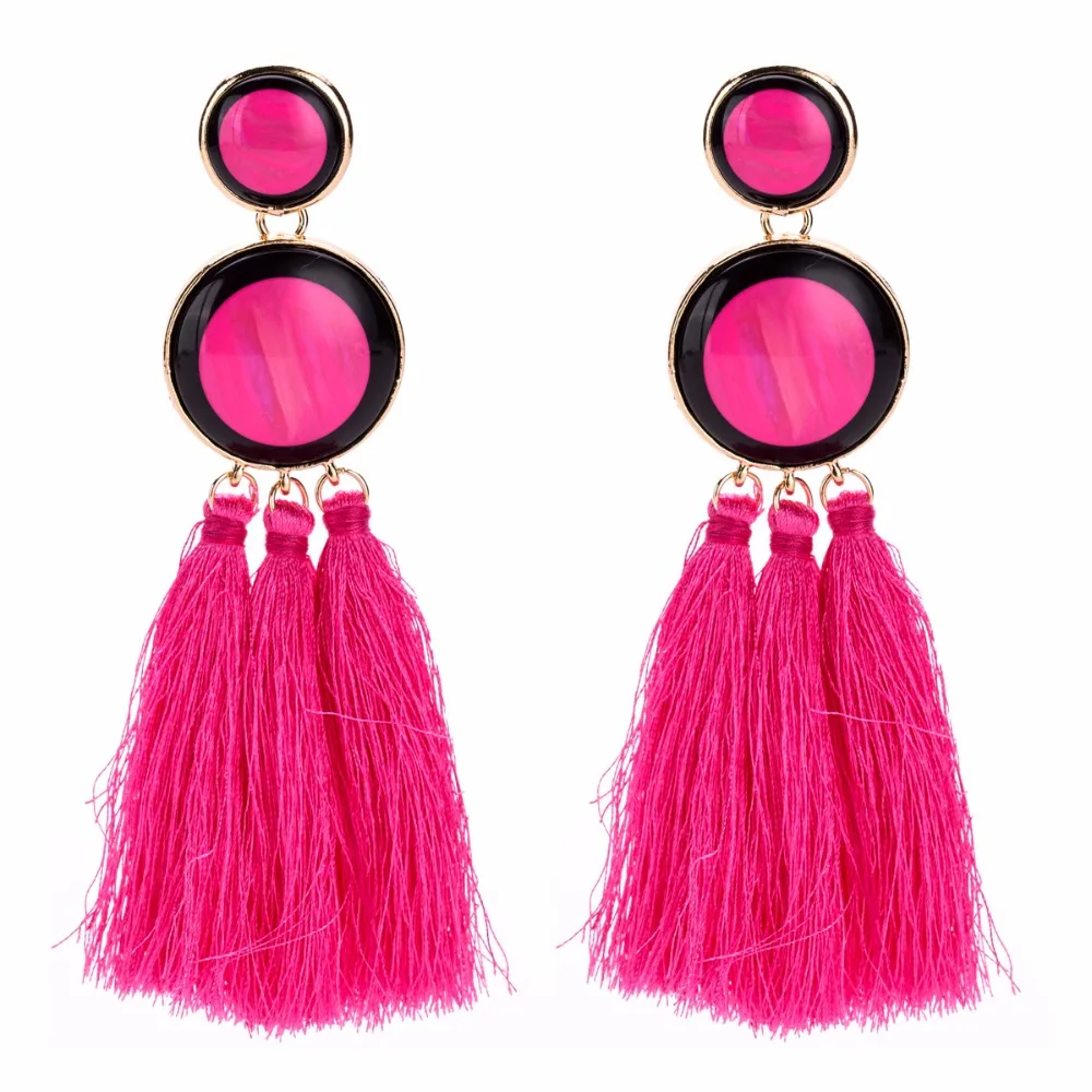 Big Round Resin Tassel Dangle Earing Women Gold Color Multicolored Cotton Fringed Statement Drop Earrings Jewelry Eardrop | Украшения и