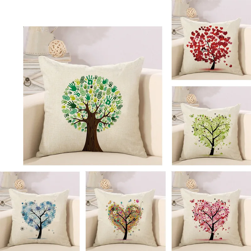 Modern Minimalist Life Tree Linen Home Sofa Pillow Cushion Cover Office Chair Waist Pad Car Seat Cushion Cover