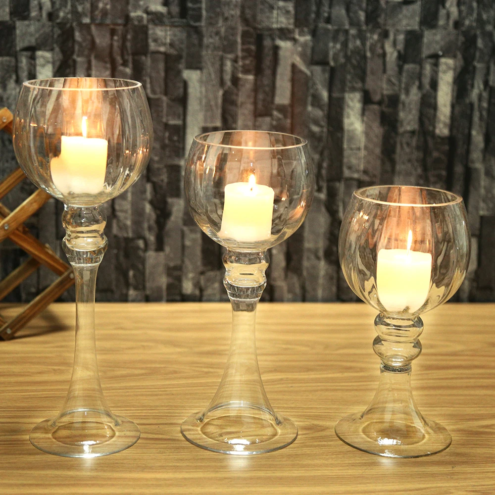 

3PCS Set Glass Candlestick Big Capacity Suitable For 10cm Candles Wedding Home Bar Party Decorations Ideas