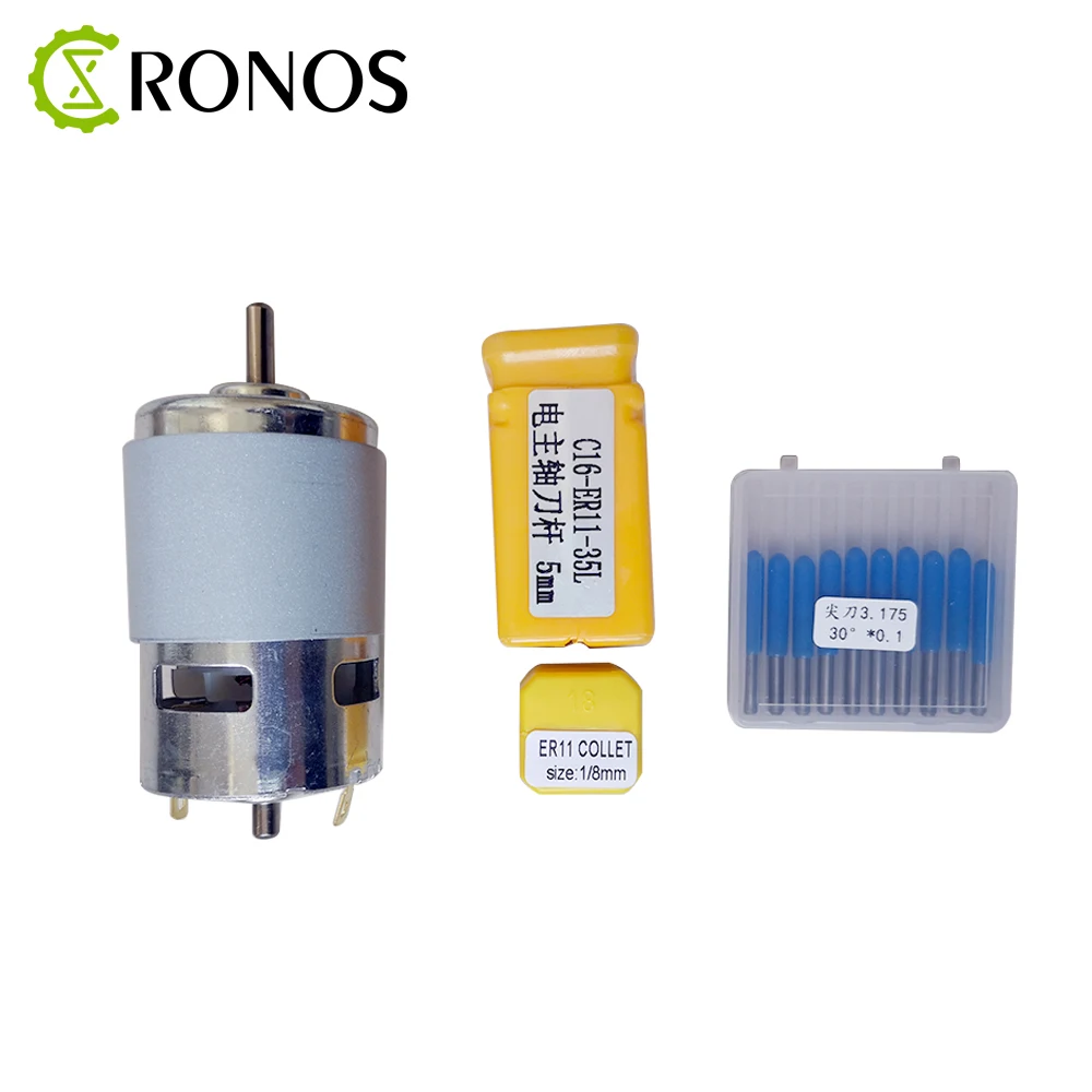 

DC 24V 100W 10000rpm 775 Spindle Motor Ball Bearings High Power With Spindle ER11 Extension Rod +3.175mm Flat Bottom Knife