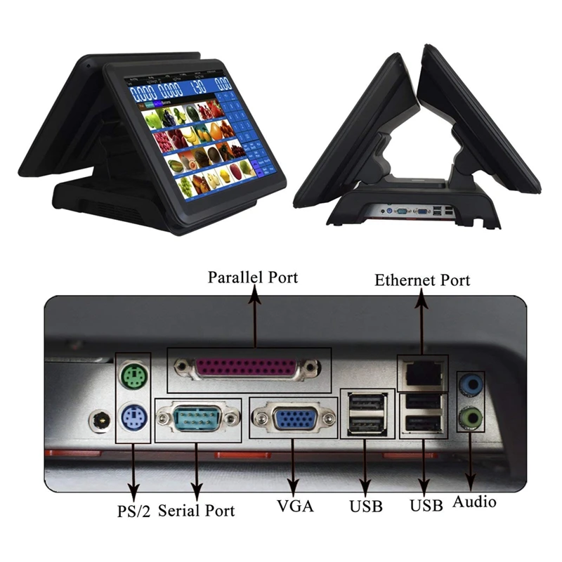 Meetsun ZJ 180D двойной Сенсорный экран POS Системы кассовый аппарат все в одном 15''LCD