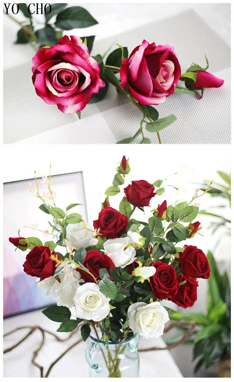 3 heads velvet roses14