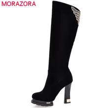 MORAZORA/ горячая распродажа; женские сапоги до колена; сезон осень-зима; сапоги на платформе; женская обувь на высоком каблуке; модная женская обувь