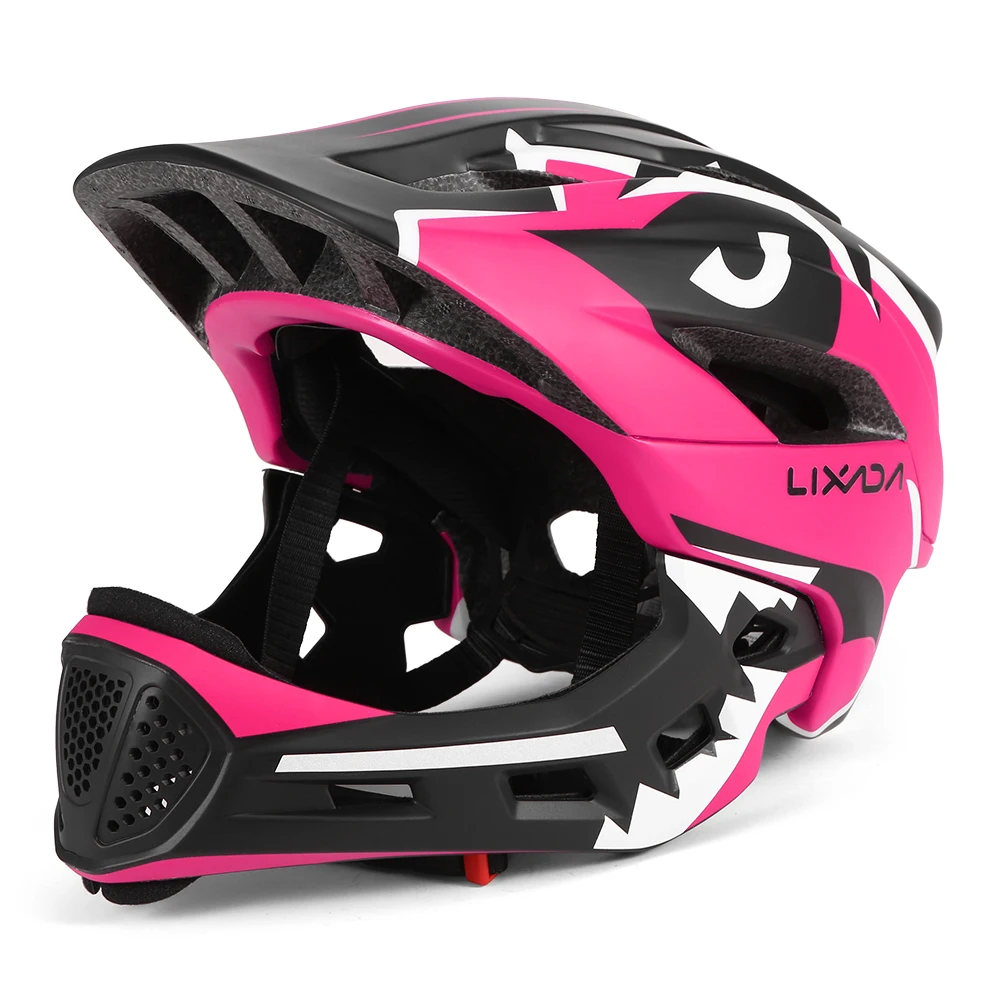 Lixada Kids Detachable Full Face Helmet Children Sports Safety Helmet for Cycling Skateboarding Roller Skating - Color: Rose red