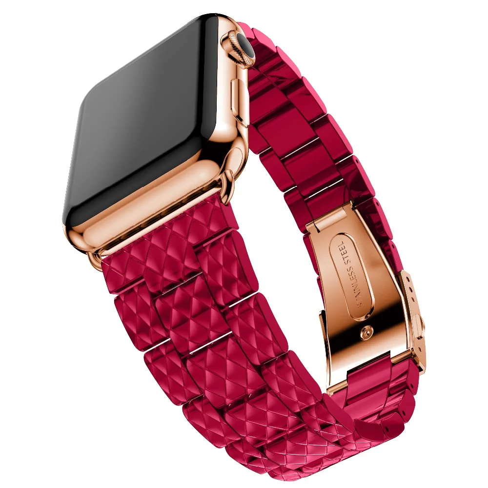 

Rose Red Steel Strap for apple watch band 42mm/38mm/44mm/40 link bracelet Watchband for iWatch 4/3/2/1